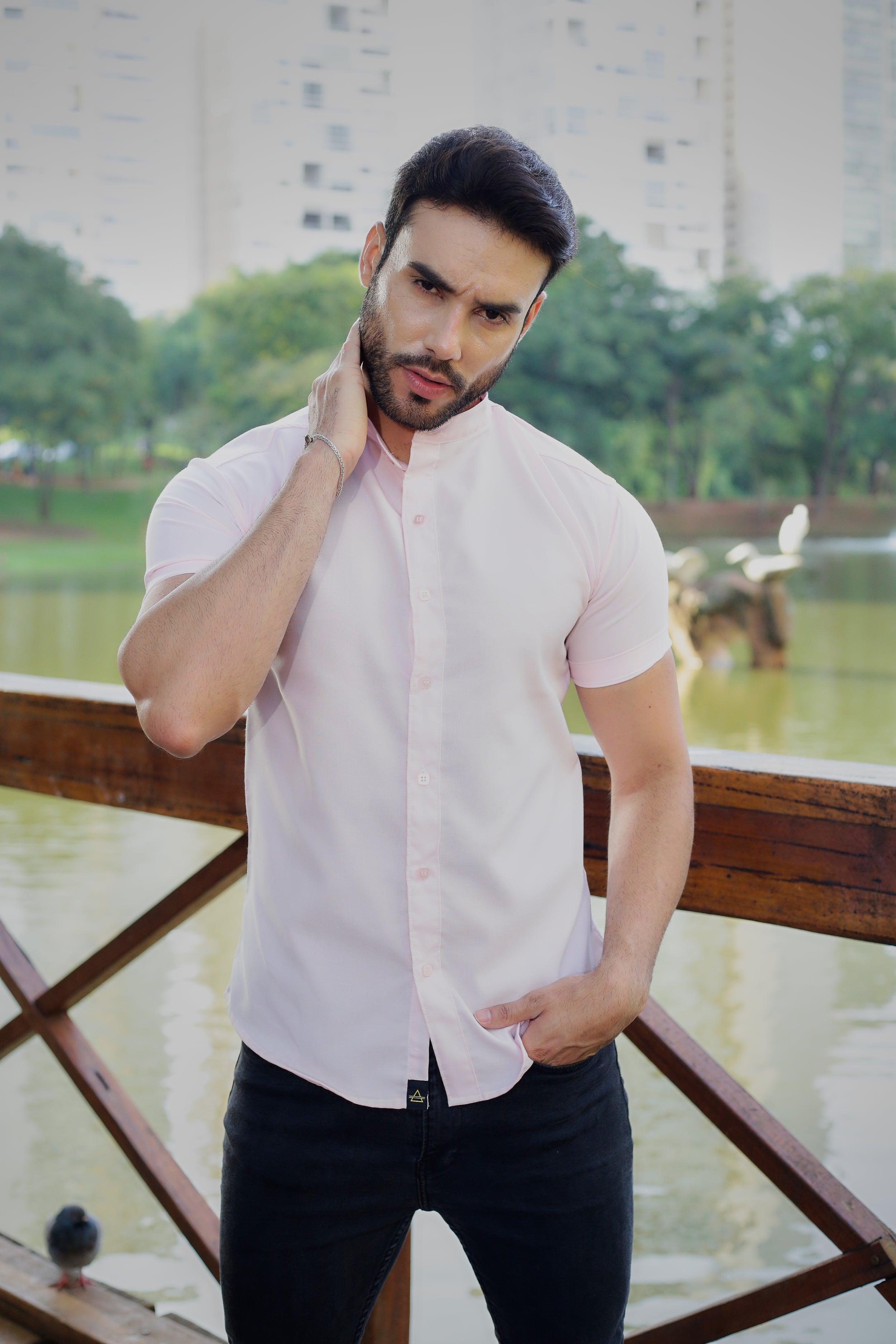 CAMISA SLIM FIT GOLA PADRE ROSA BEBÊ - invictacamisaria